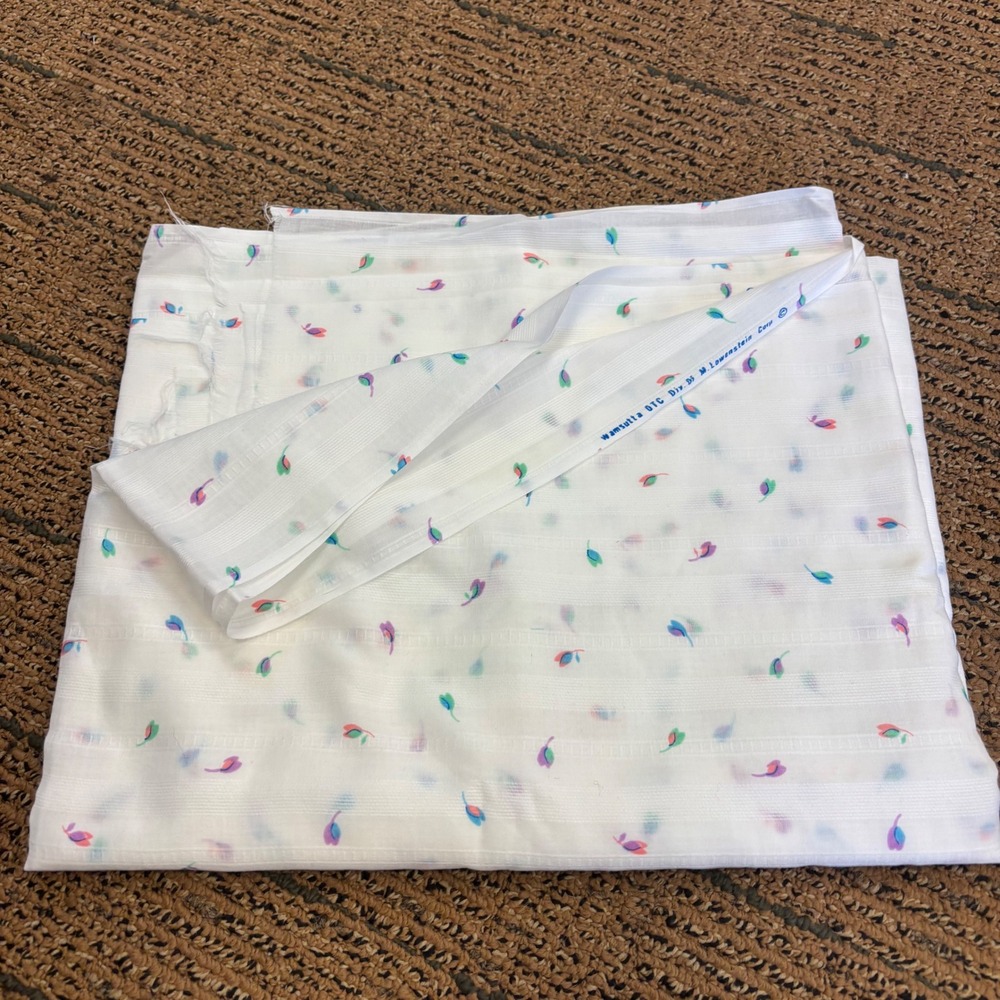 Vintage Wamsutta OTC M Lowenstein Corp Fabric White Floral Stripe Yardage